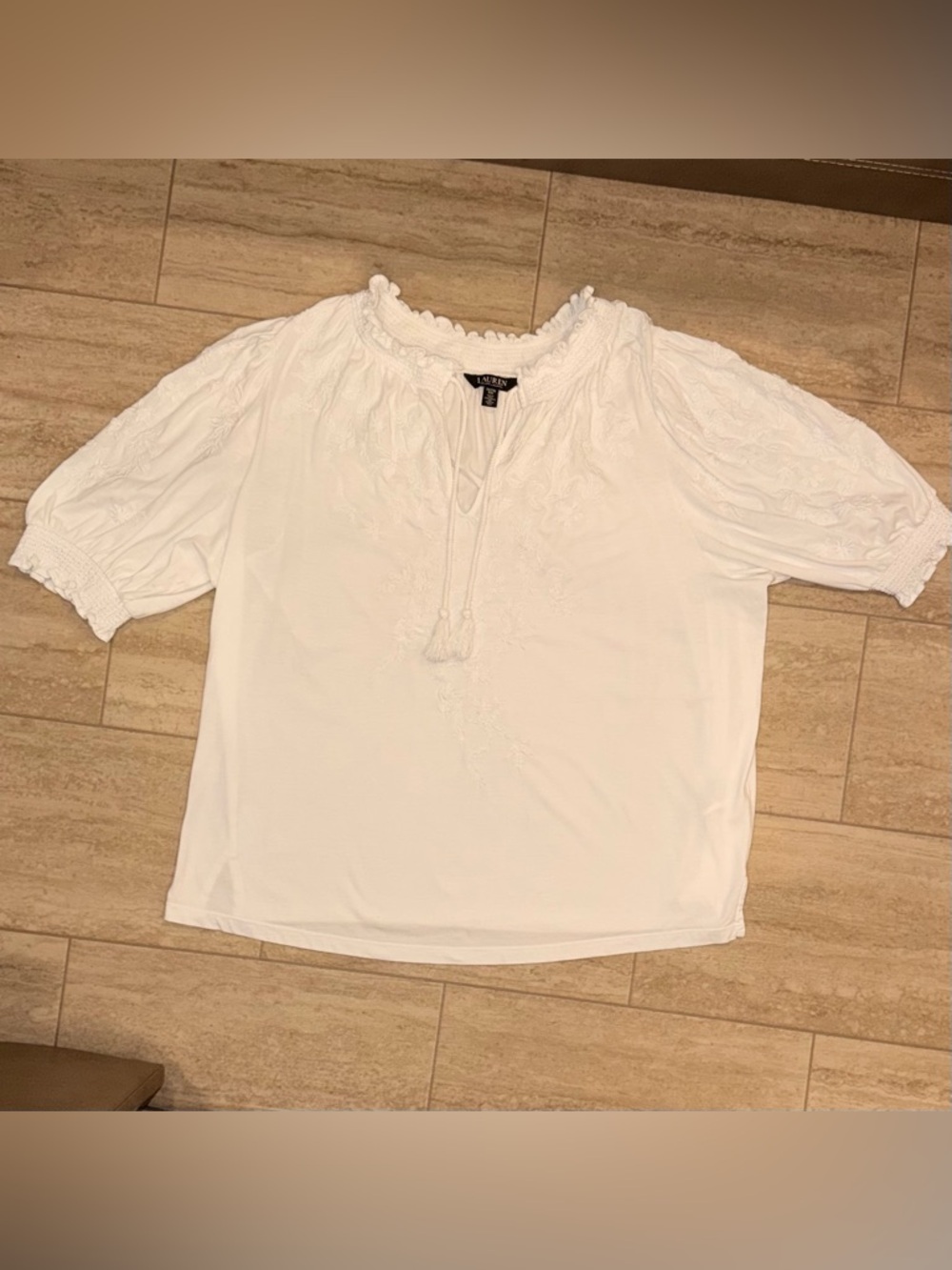 Lauren Ralph Lauren Embroidered Jersey Puff-Sleeve Top/ Blouse Women’s Size 2X - Picture 4 of 16